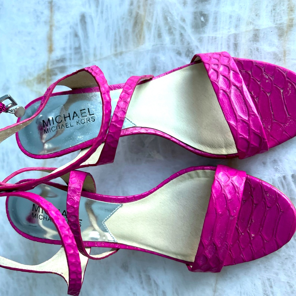 Hot pink low heel party shoes